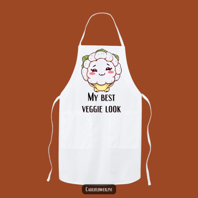 Funny Kawaii Cauliflower Apron: Silly Grin Kitchen Humor