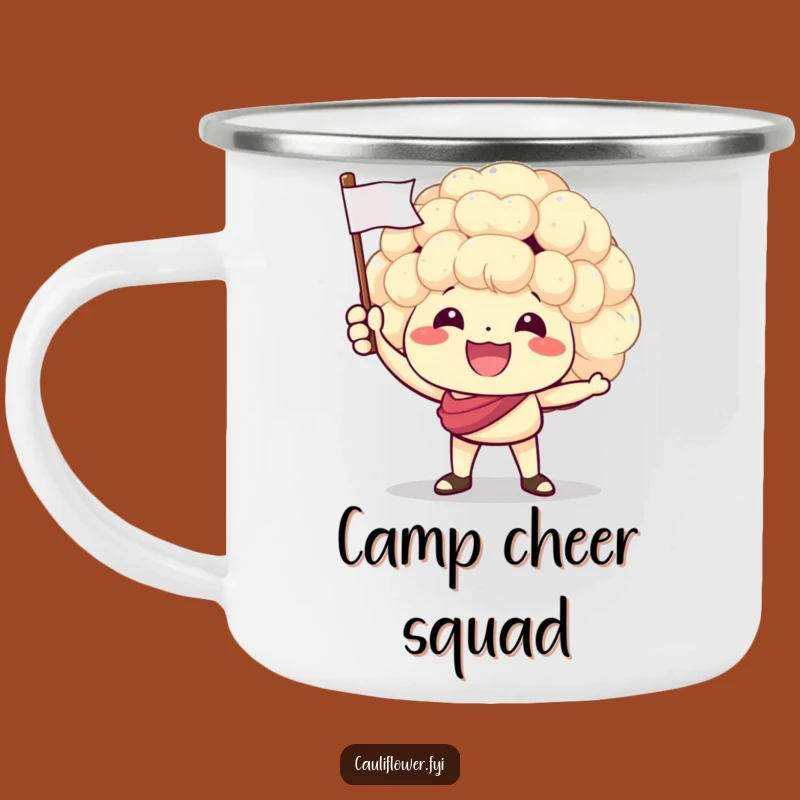Funny Cheering Cauliflower Camping Mug - Outdoor Veggie Celebration Gift