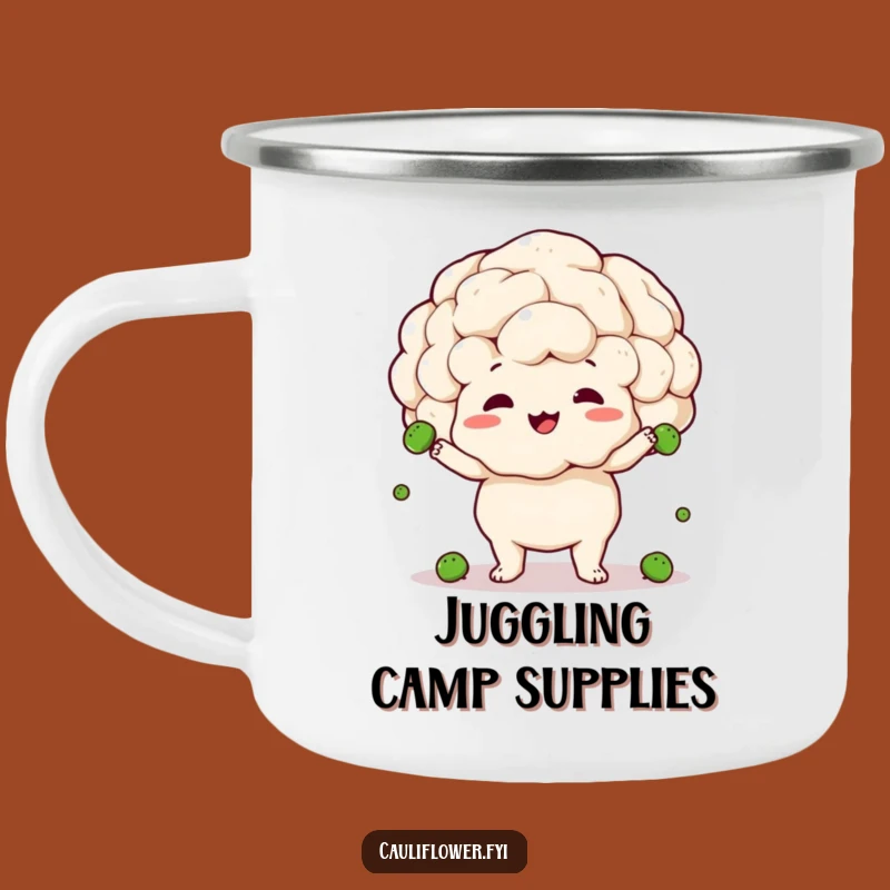 Funny Cauliflower Camp Juggling Mug: Hilarious Outdoor Fun with a Veggie Twist