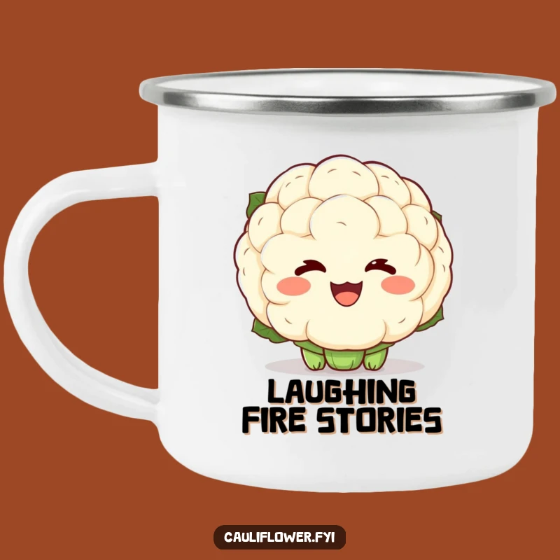 Funny Kawaii Cauliflower Laugh Camping Mug: Sip with Delight Around the Fire!