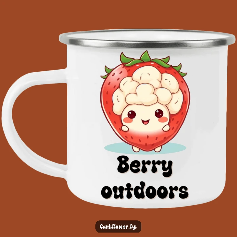 Funny Kawaii Cauliflower Strawberry Peek Camping Mug: Fruity Veggie Drinkware, Great Funny Gift