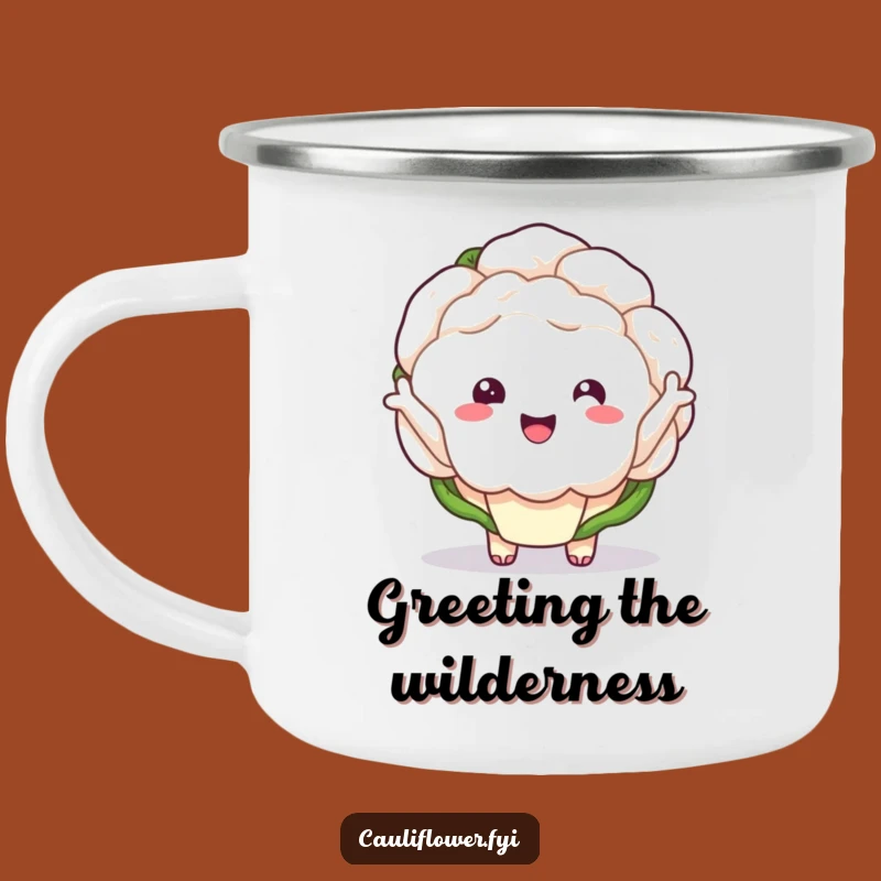 Funny Kawaii Cauliflower Wave Camping Mug - Hilarious Veggie Outdoor Companion