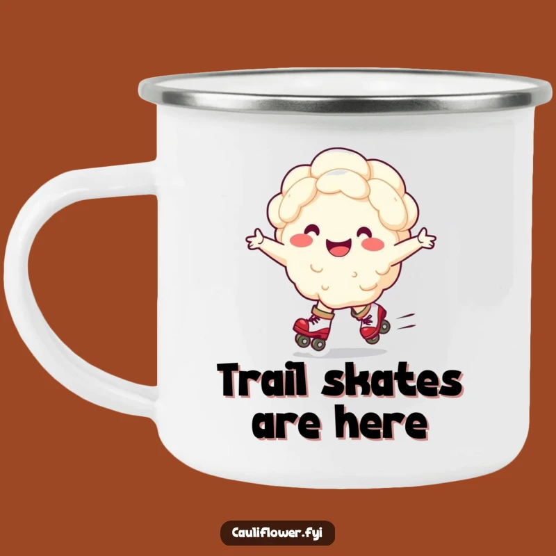 Funny Roller Skating Cauliflower Camping Mug - Outdoor Veggie Humor Gift