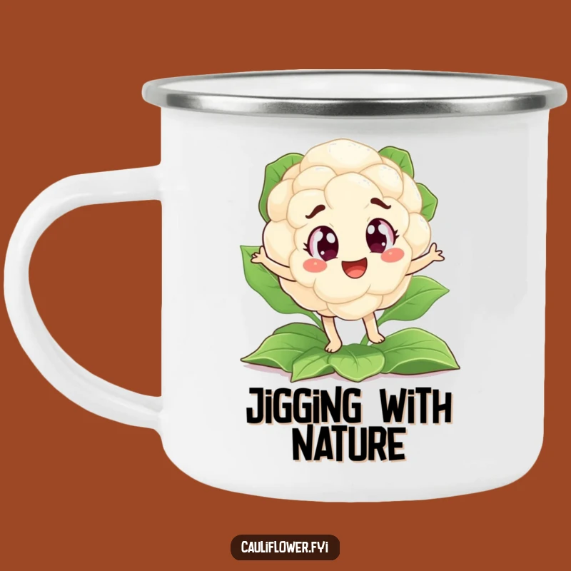Funny Cauliflower Jig Camping Mug: Trailside Laughs with a Dancing Veggie