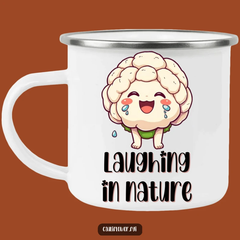 Funny Laughing Cauliflower Camping Mug: Adventure Fuelled by Laughter