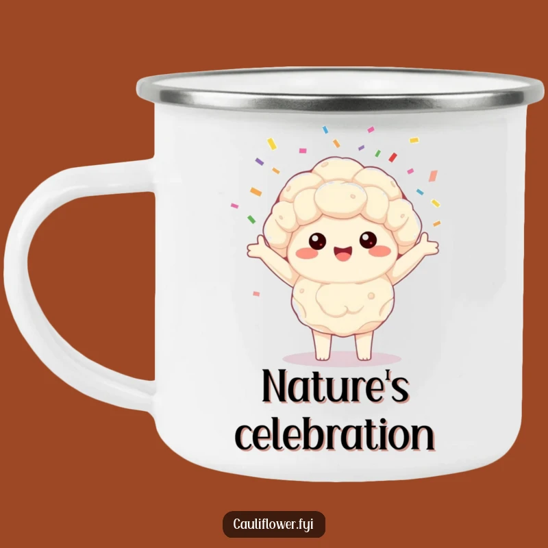 Funny Kawaii Cauliflower Camping Mug: Joyful Confetti Spinner, Outdoor Gift