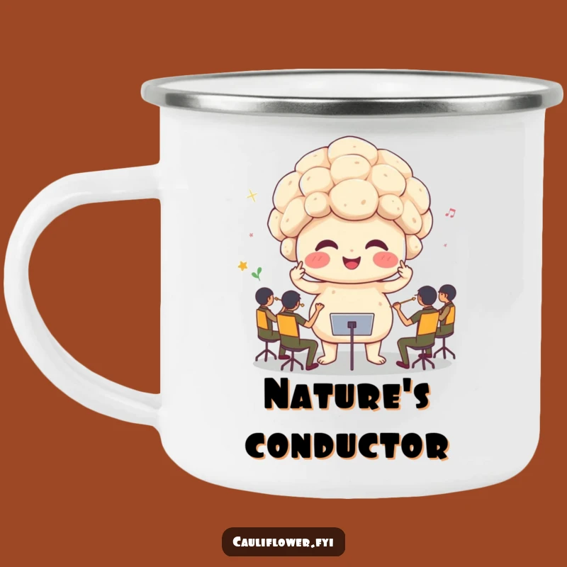 Funny Cauliflower Conductor Camping Mug: Outdoor Orchestra Adventures, Perfect Funny Gift!