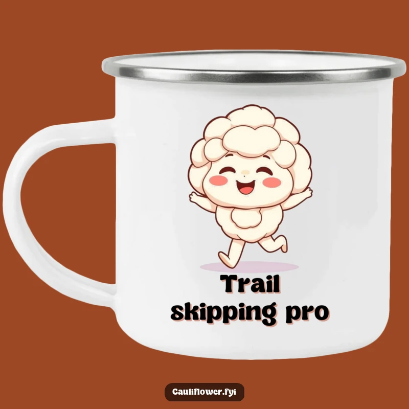 Funny Giggling Cauliflower Camping Mug: Happy Veggie Skipper Outdoor Gift