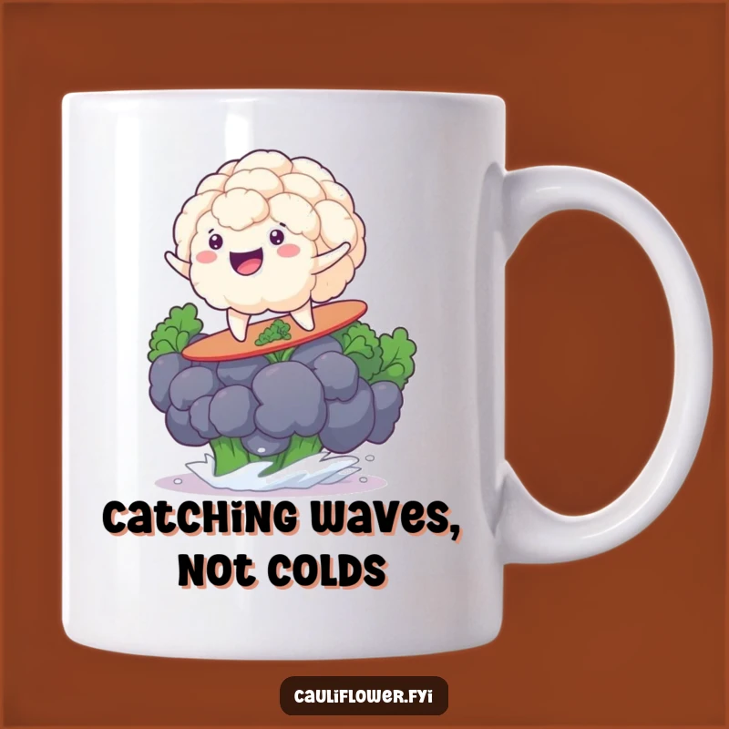 Funny Surfing Cauliflower Mug: Ride The Waves With Veggie Comedy!