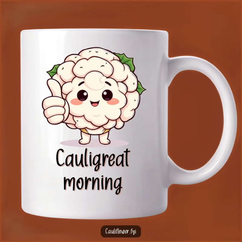 Funny Kawaii Cauliflower Thumbs Up Mug: Big Finned Veggie, Perfect Funny Gift