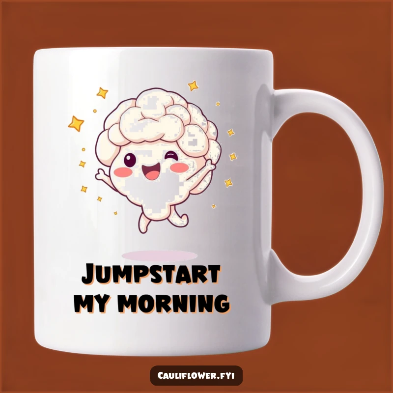 Funny Cauliflower Jump Mug - Bursting with Joy, Perfect Gift!