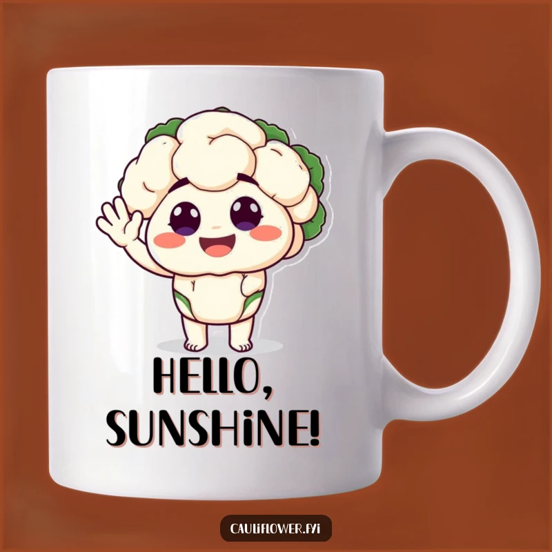 Funny Cauliflower Mug: Happy Waving Veggie, Silly Eyes, Perfect Gift