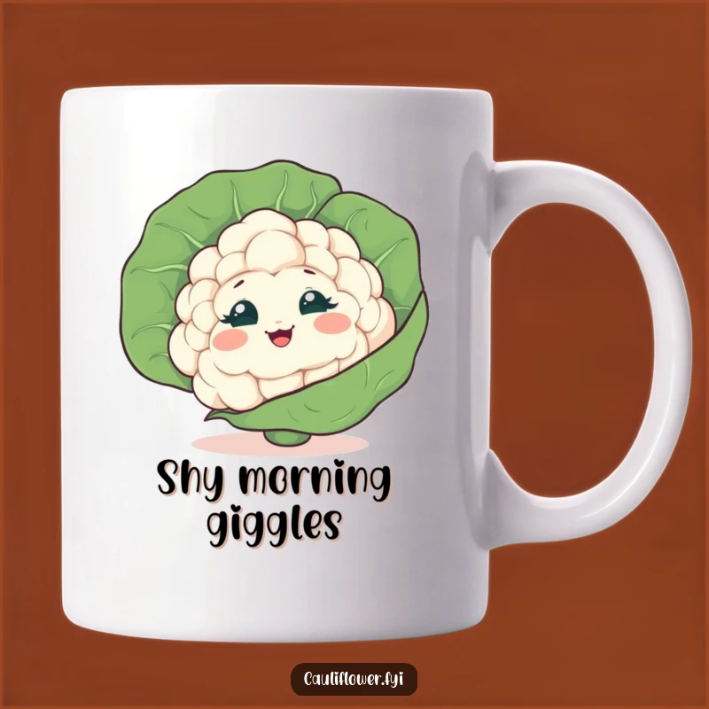 Funny Giggling Cauliflower Mug, Shy Veggie Prankster for a Hilarious Gift