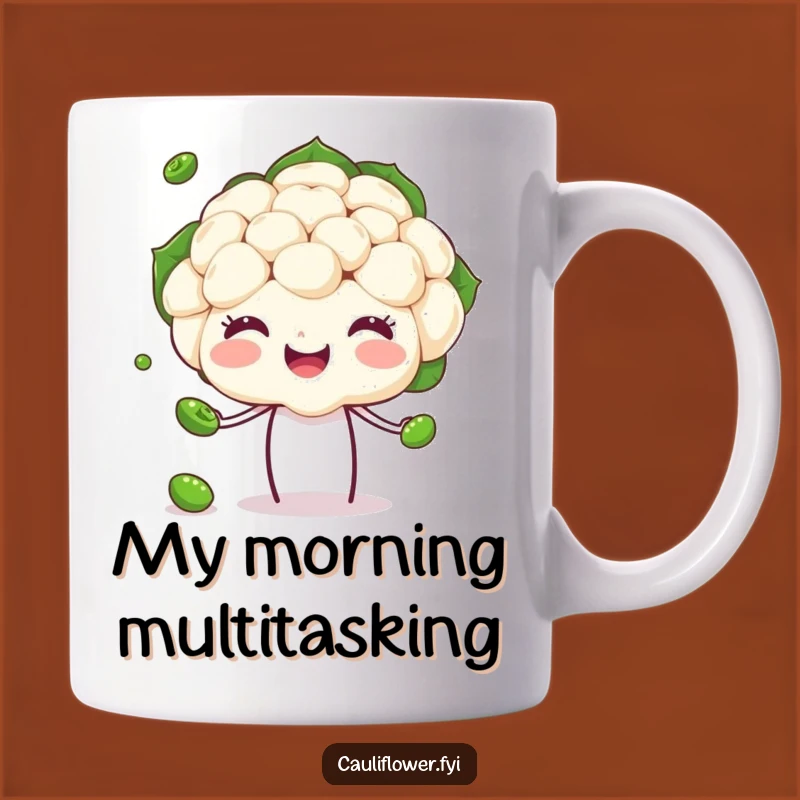 Funny Juggling Cauliflower Mug, Happy Veggie Talent for a Hilarious Gift