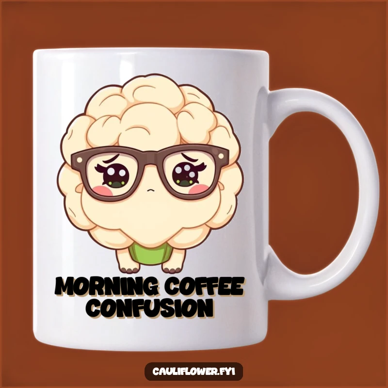 Funny Kawaii Cauliflower Confused Mug - Hilarious Glasses Gift for Puzzled Veggie Lovers