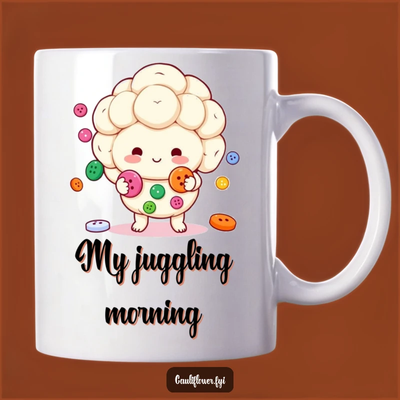 Funny Kawaii Cauliflower Mug: Juggling Fun with Buttons!