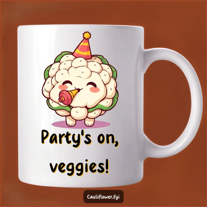 Funny Kawaii Cauliflower Party Hat Mug - Hilarious Celebration Gift