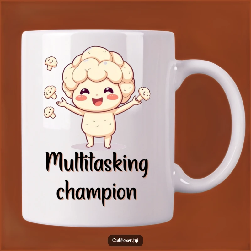 Funny Cauliflower Juggling Mug: Enthusiastic Veggie Humor Gift for Foodies