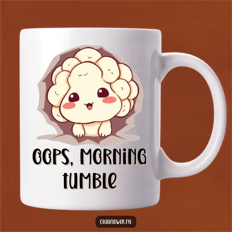 Funny Stuck Cauliflower Mug: Sheepish Grin Veggie Character, Perfect Funny Gift