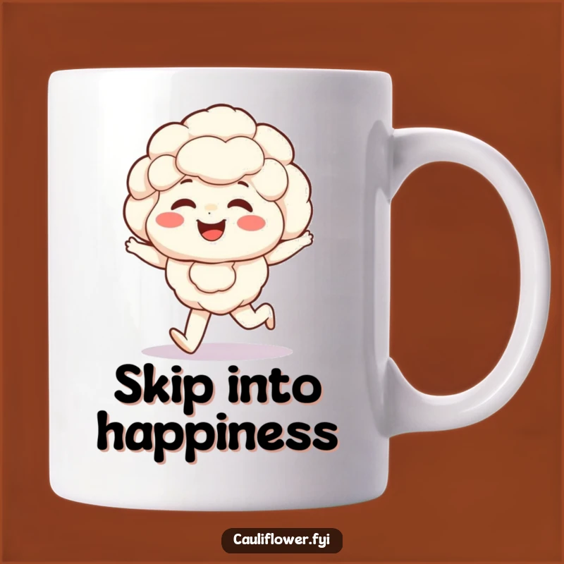 Funny Giggling Cauliflower Mug: Happy Veggie Skipper, Cheerful Gift