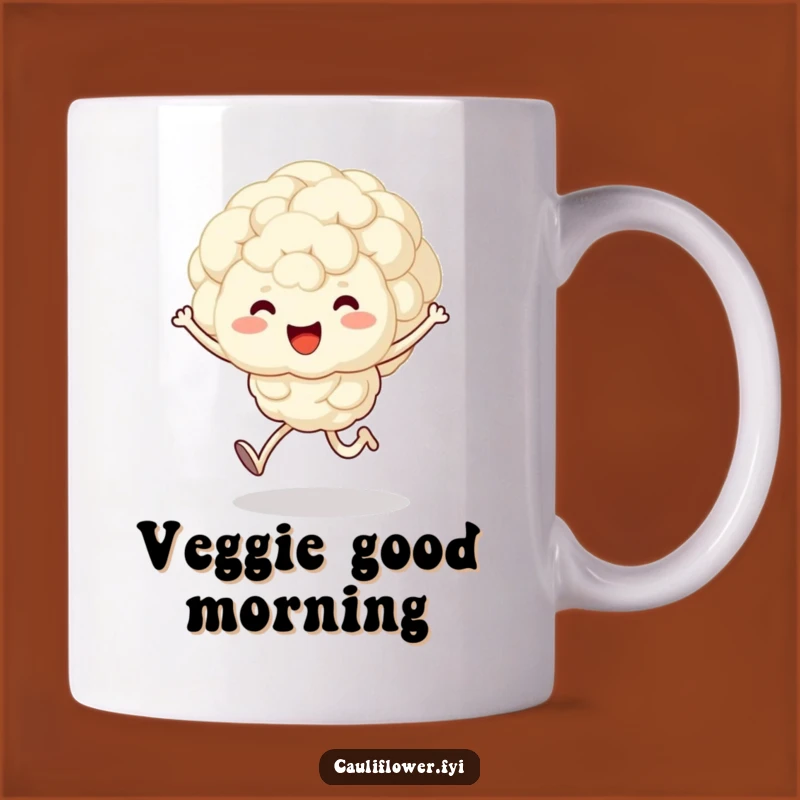 Funny Kawaii Cauliflower Mug - Joyful Veggie Character Gift for Happy Mornings