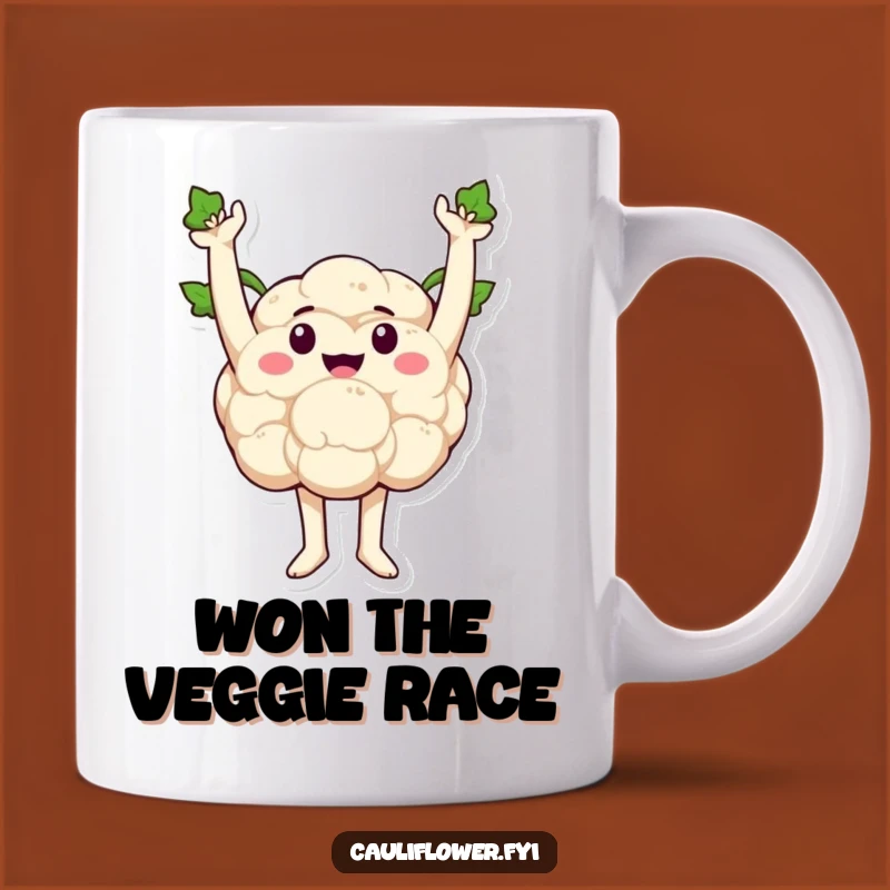 Funny Victorious Cauliflower Mug: Celebrate Wins With Veggie Triumph!
