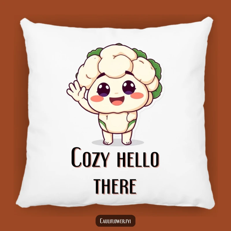 Funny Cauliflower Pillow: Soft Happy Waving Veggie Cushion, Silly Eyes, Gift