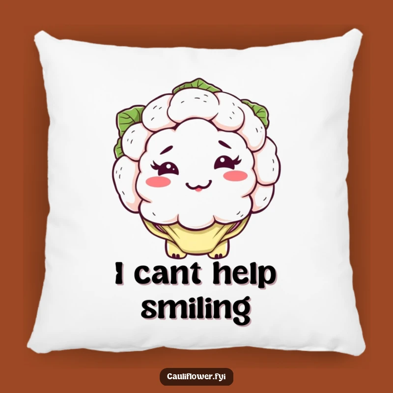 Funny Kawaii Cauliflower Pillow: Silly Grin Comfy Veggie Decor