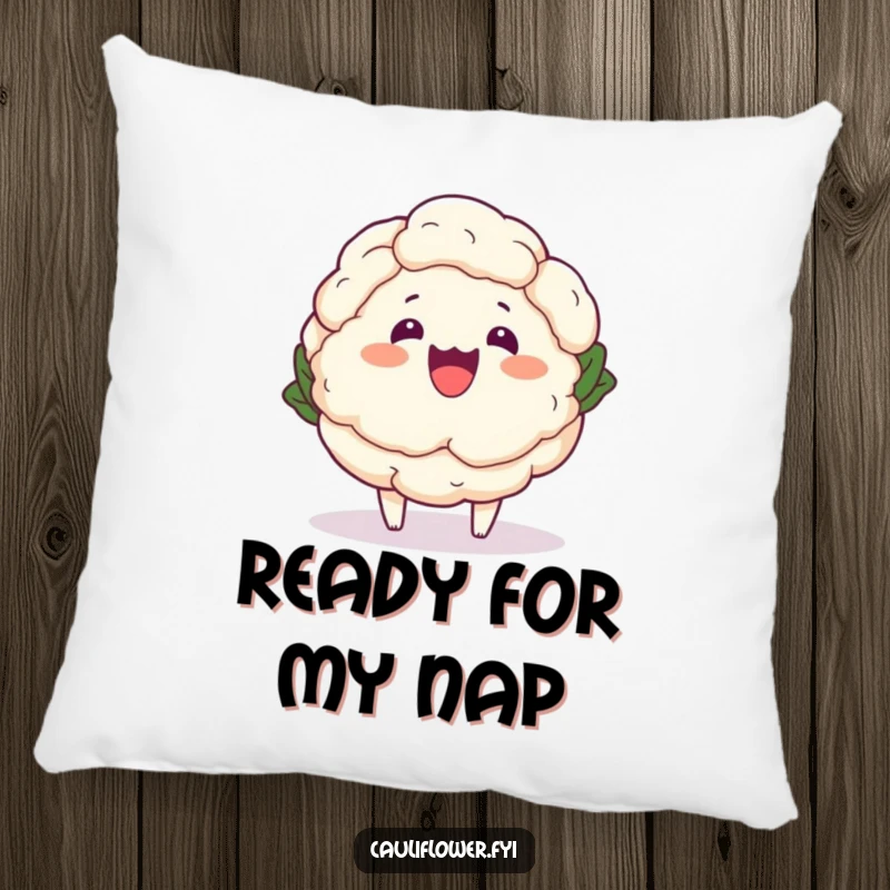 Funny Kawaii Cauliflower Pillow - A cute cartoon cauliflower wobbling hilariously, perfect for a cozy and humorous decorative accent.