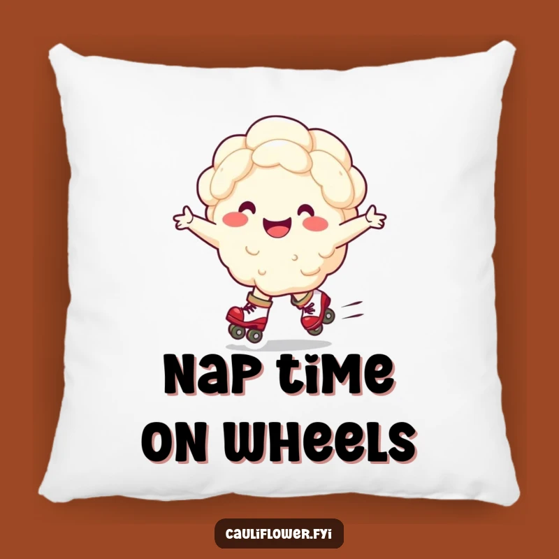 Funny Roller Skating Cauliflower Pillow - Cozy Veggie Humor Decor Gift