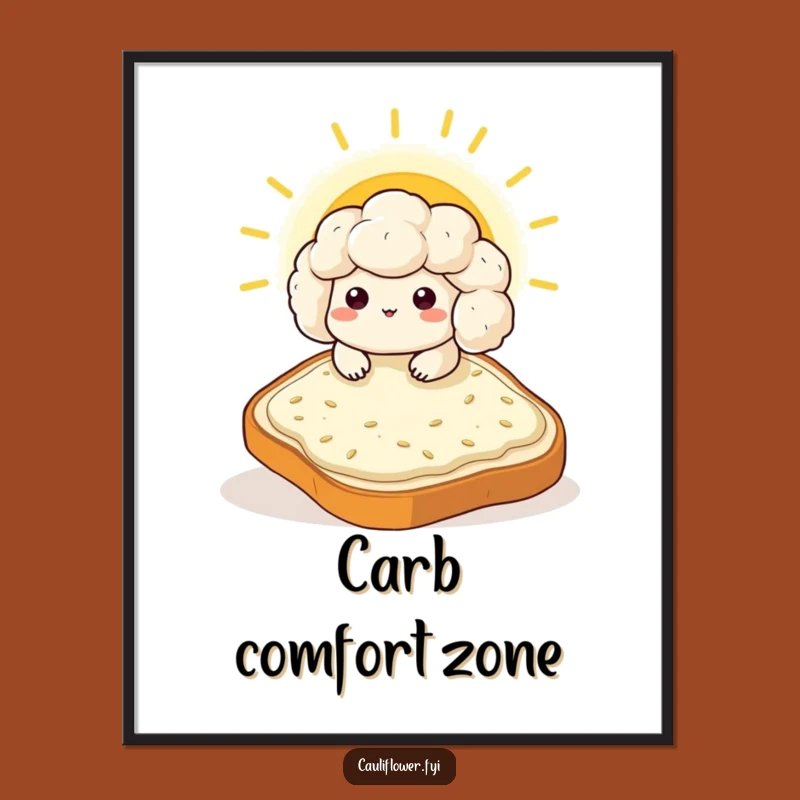 Funny Kawaii Cauliflower Toast Digital Art - Instant Humorous Decor
