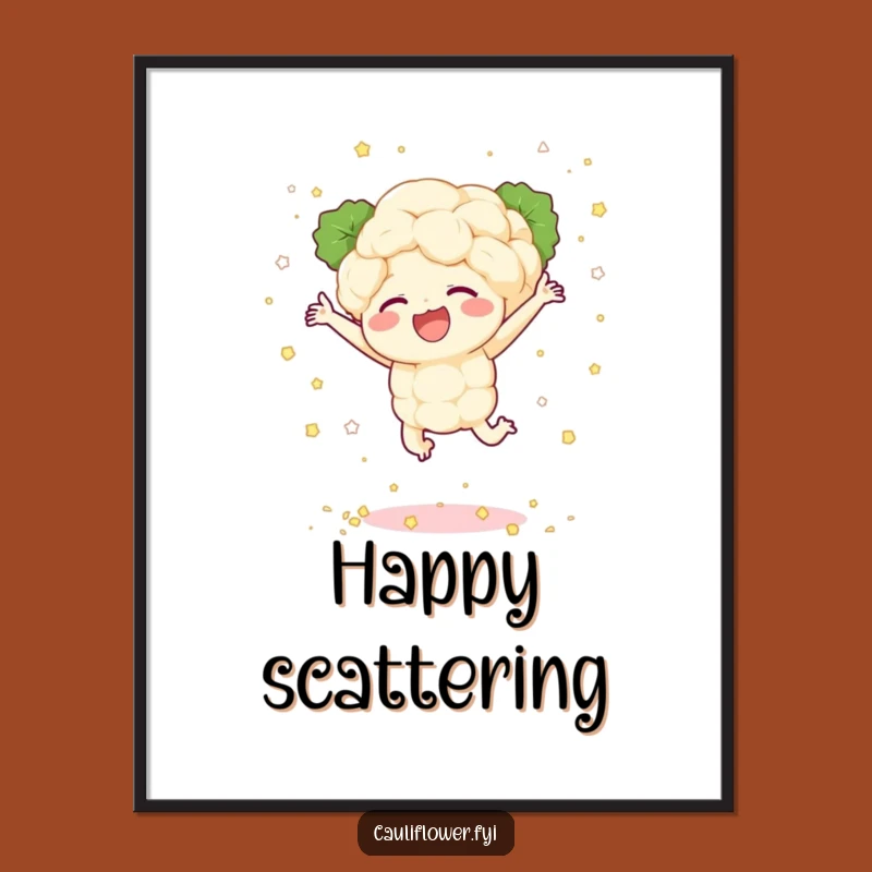 Funny Cauliflower Digital Art: Joyful Leaper, Confetti, Instant Gift