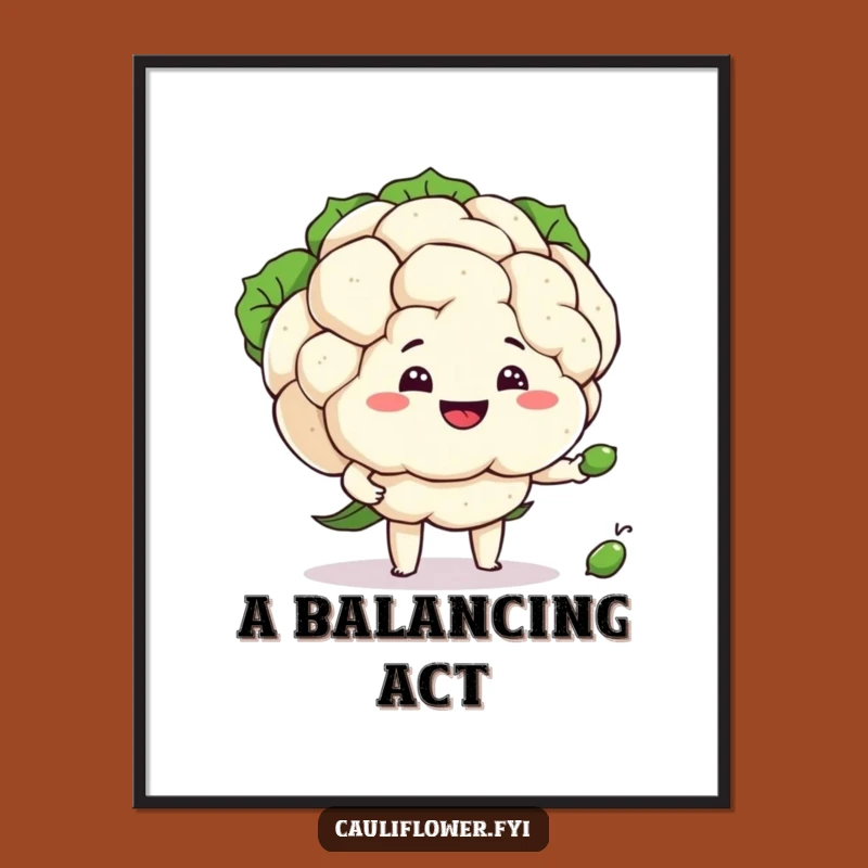 Funny Cauliflower Juggler Digital Art: Pea Performance Download, Instant Funny Gift!