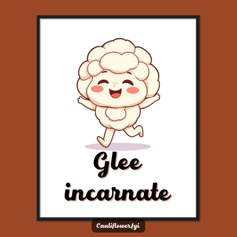 Funny Giggling Cauliflower Digital Art: Happy Veggie Skipper Print, Gift