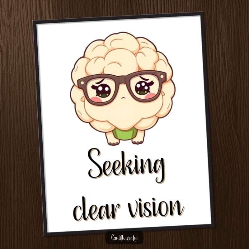 Funny kawaii cauliflower wearing oversized glasses and looking confused on digital art.
