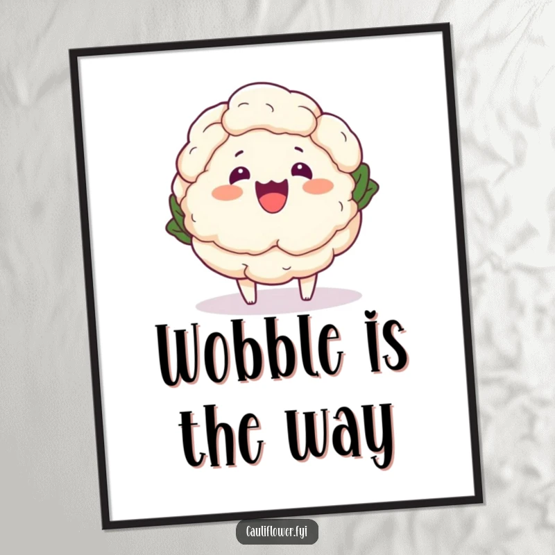 Funny Kawaii Cauliflower Digital Art Print - A cute cartoon cauliflower doing a funny wobble, perfect for hilarious digital decor.