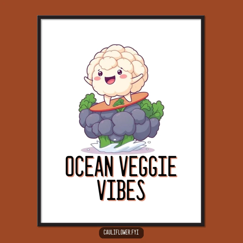 Funny Surfing Cauliflower Digital Art: Instant Veggie Beach Vibes!