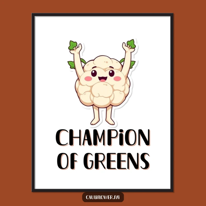 Funny Victorious Cauliflower Digital Art: Instant Veggie Triumph Decor!