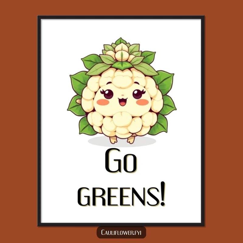 Funny Kawaii Cauliflower Cheer Digital Art - Instant Humorous Decor