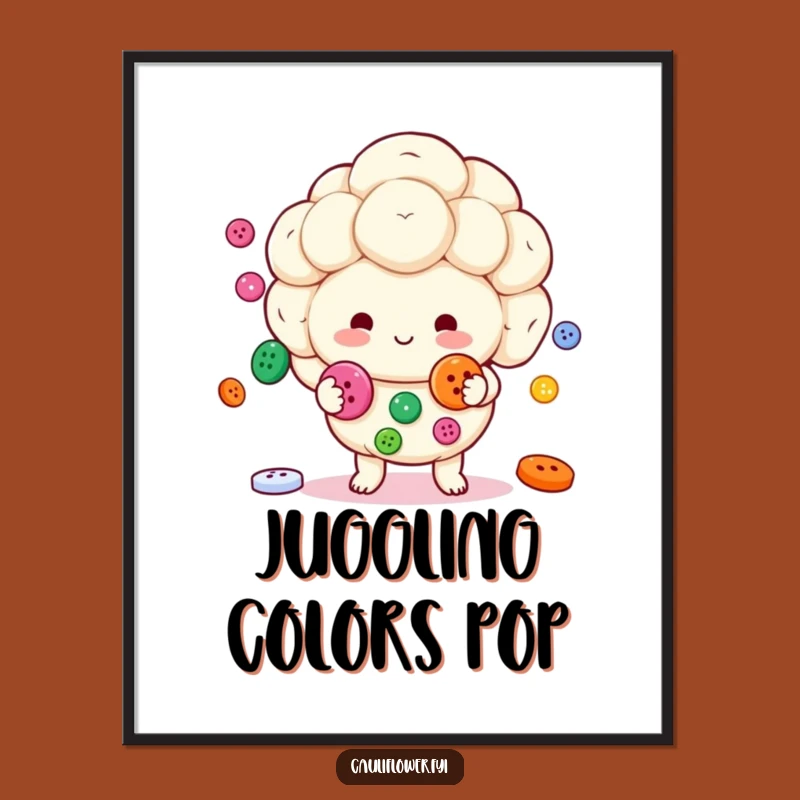 Funny Kawaii Cauliflower Digital Art: Instant Juggling Buttons Decor!