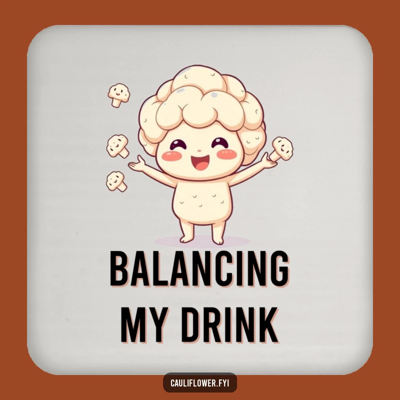 Funny Cauliflower Juggling Coaster: Enthusiastic Veggie Drink Protector