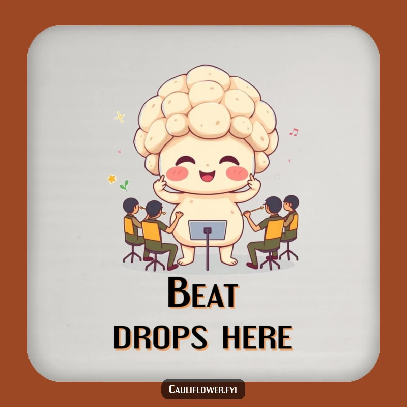Funny Cauliflower Conductor Coaster: Protect Surfaces with Orchestra Humor, Gift Idea!