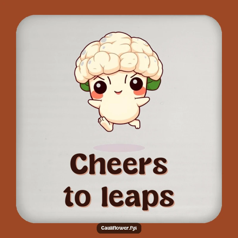 Funny Cauliflower Leaping Drink Coaster - Protect Surfaces with Veggie Humor