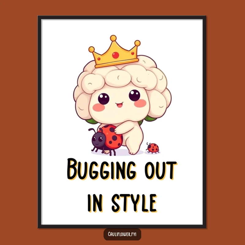 Funny Kawaii Cauliflower Poster: Royal Ladybug Ride Wall Art!