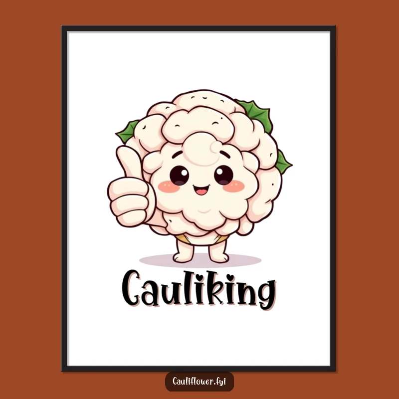 Funny Kawaii Cauliflower Thumbs Up Poster: Veggie Wall Art, Hilarious Funny Gift
