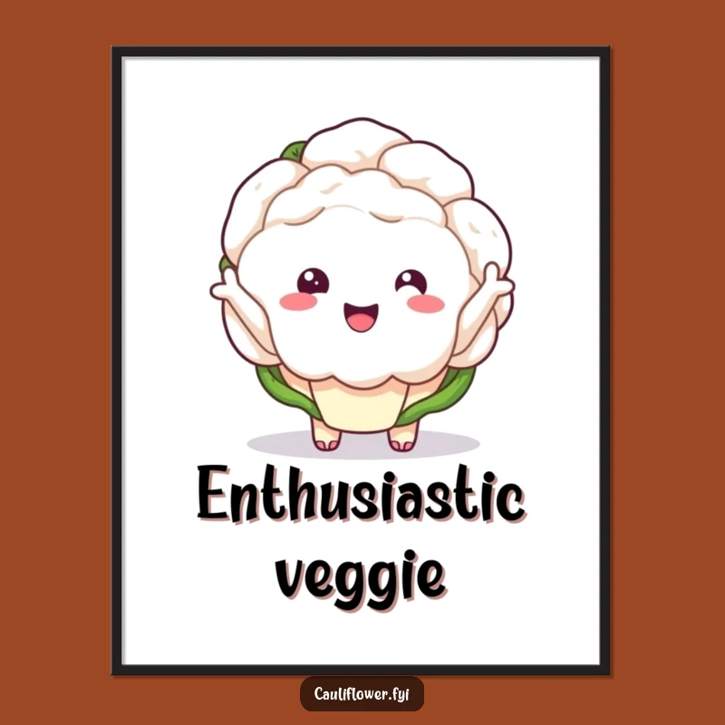 Funny Kawaii Cauliflower Wave Poster - Hilarious Veggie Art for Cheerful Spaces