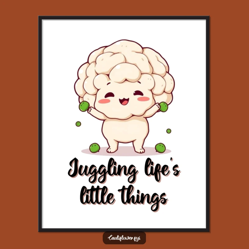 Funny Cauliflower Juggling Poster: Vibrant Wall Art for a Cheerful Space