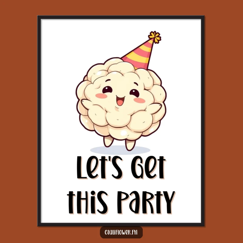 Funny Cauliflower Party Hat Poster: Gleeful Spinning Veggie Wall Art Gift