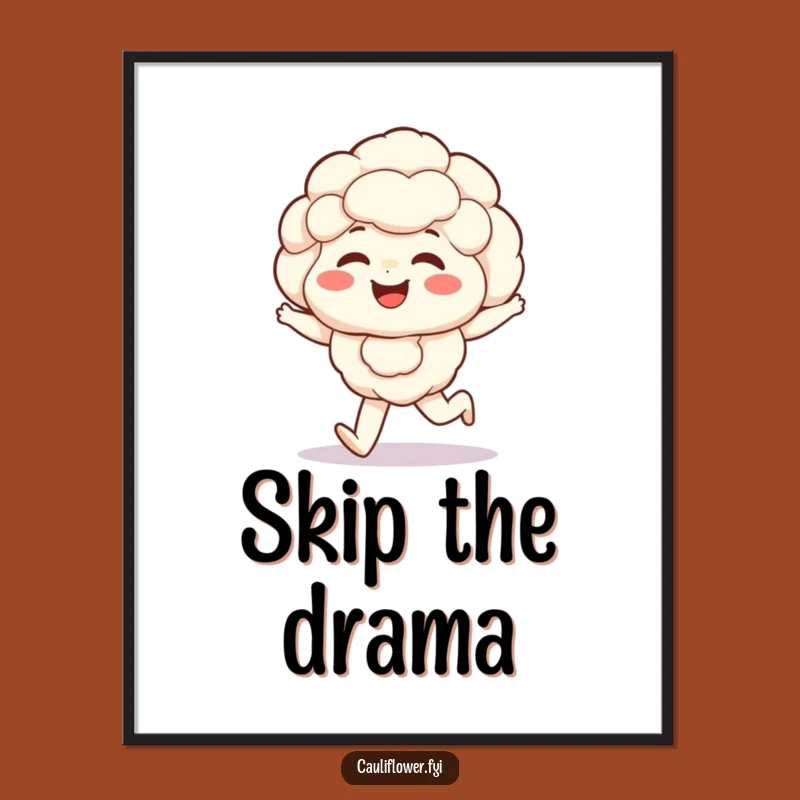 Funny Giggling Cauliflower Poster: Happy Veggie Skipper Art, Unique Gift