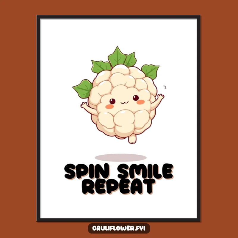 Funny Kawaii Cauliflower Pirouette Poster: Cute Veggie Art for Walls